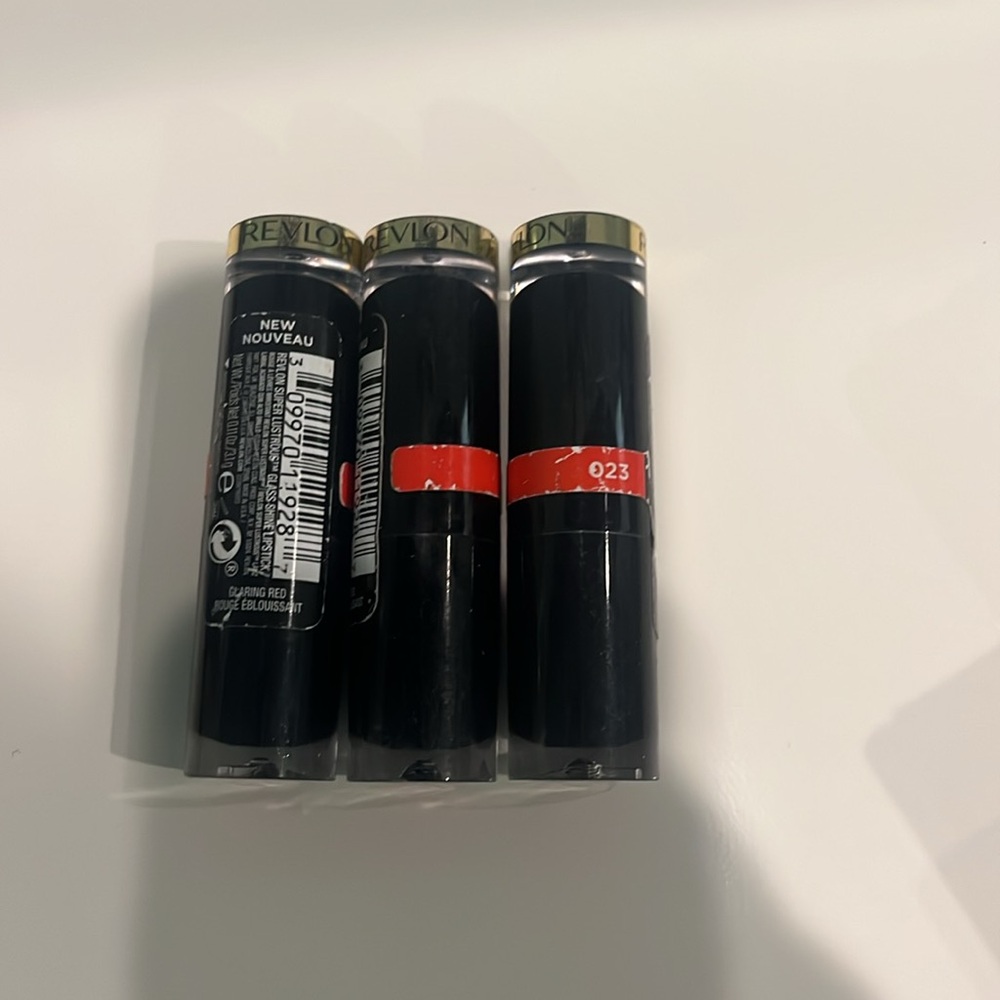 Revlon Super Lustrous Glass Shine Lipstick Glaring Red 023 Lot x3 NIB Bundle